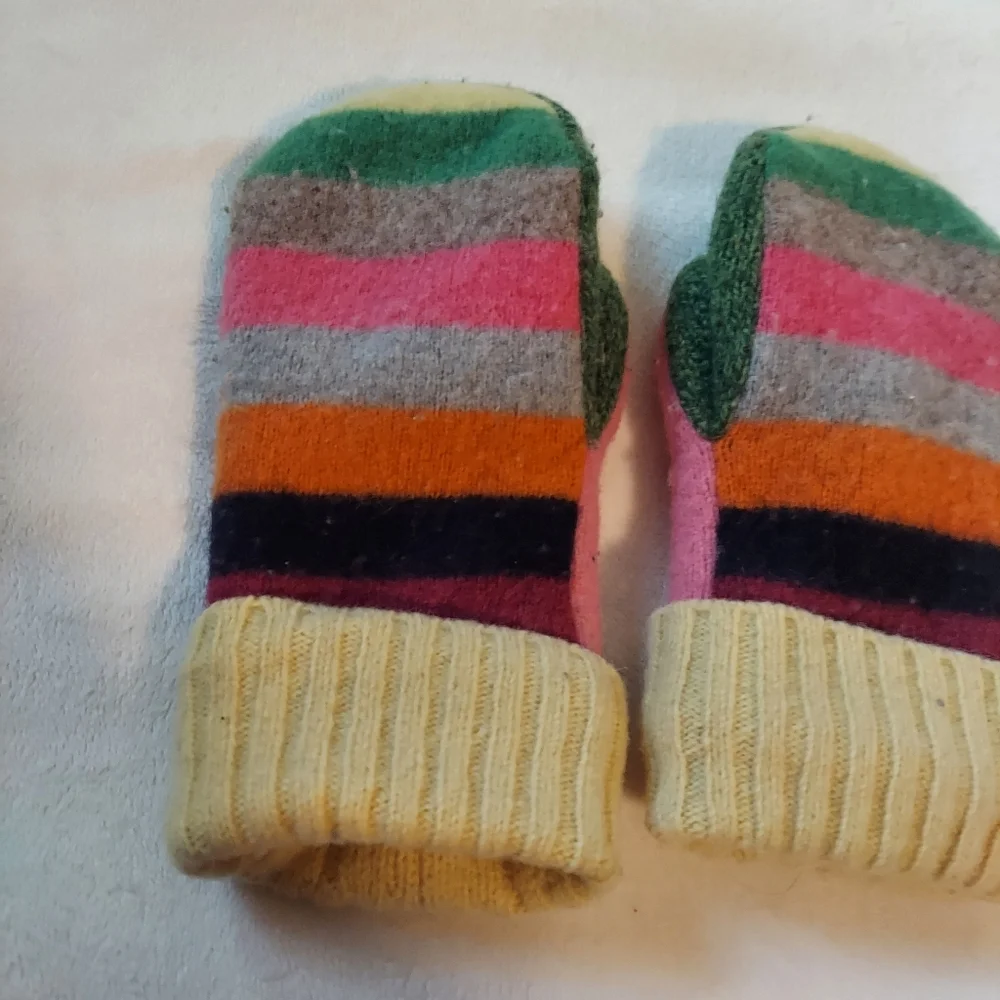 Colorful Striped Kids Mittens Soft Winter